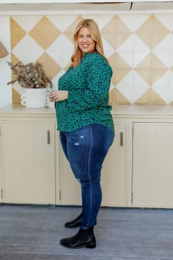 Olivia Green & Black Spot Top