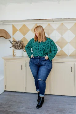 Olivia Green & Black Spot Top