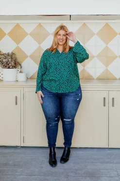 Olivia Green & Black Spot Top