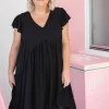 Peak Frill Party Dress in Black