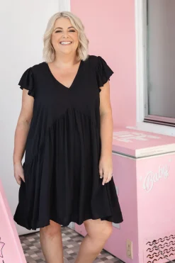Peak Frill Party Dress in Black