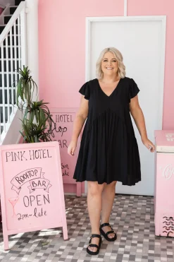 Peak Frill Party Dress in Black