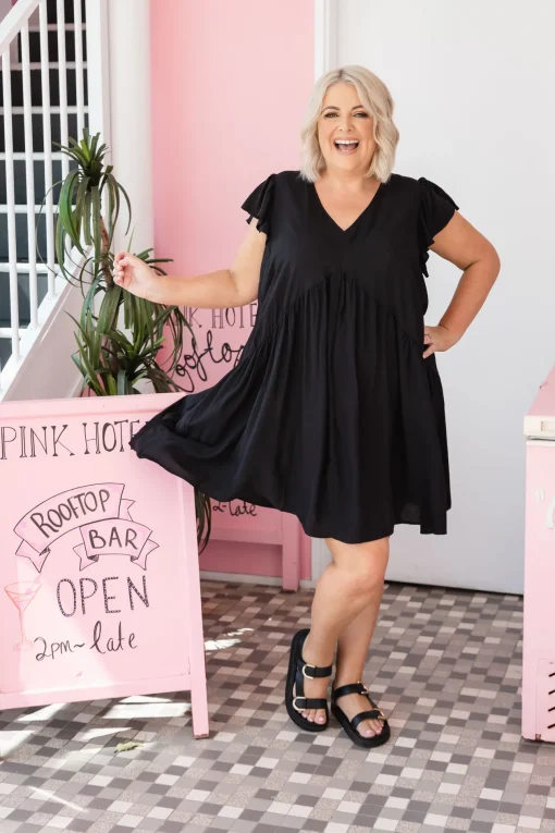 Peak Frill Party Dress in Black