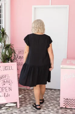 Peak Frill Party Dress in Black
