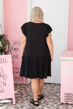 Peak Frill Party Dress in Black