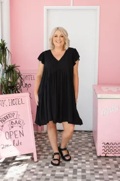 Peak Frill Party Dress in Black
