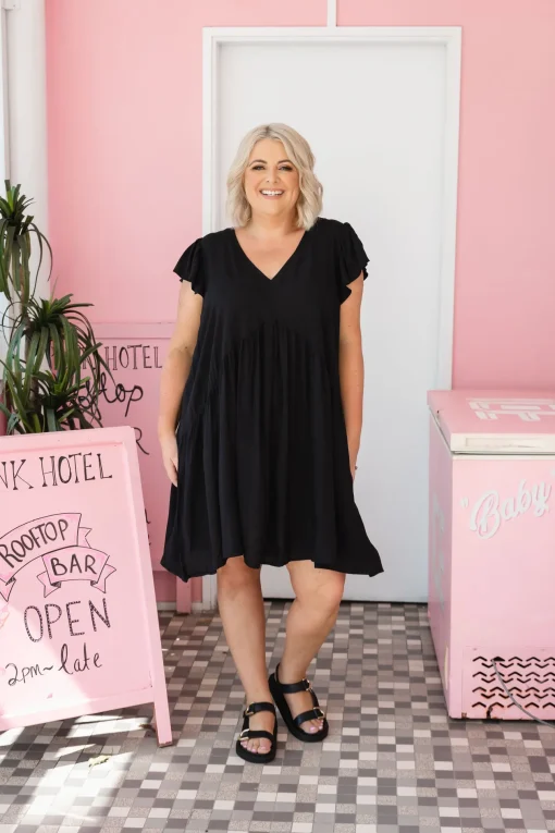 Peak Frill Party Dress in Black