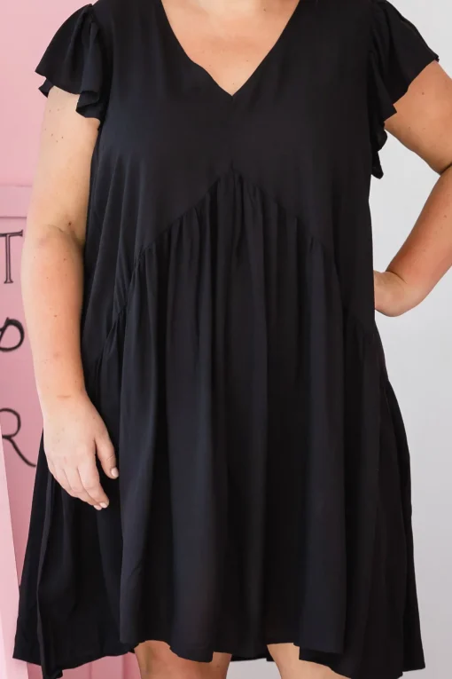 Peak Frill Party Dress in Black