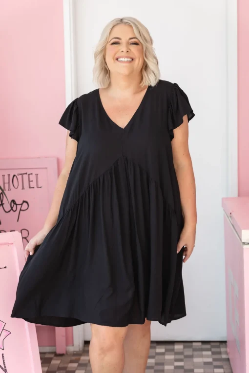 Peak Frill Party Dress in Black
