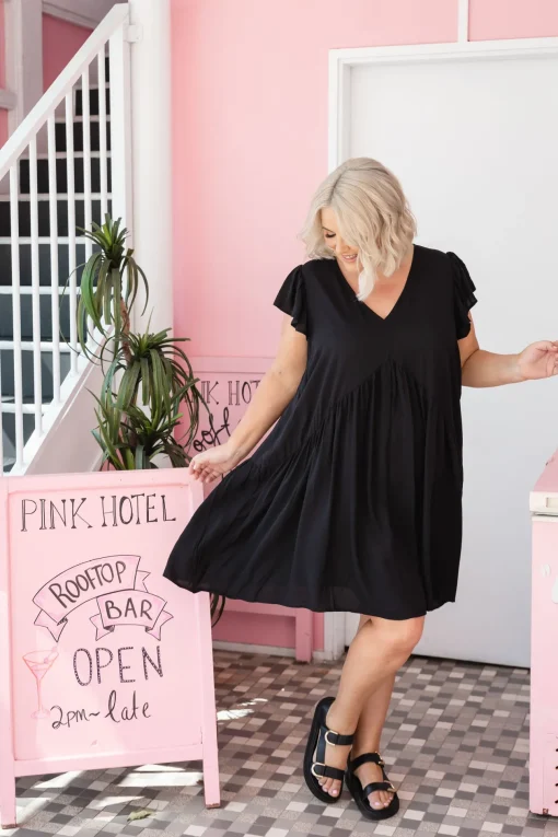 Peak Frill Party Dress in Black