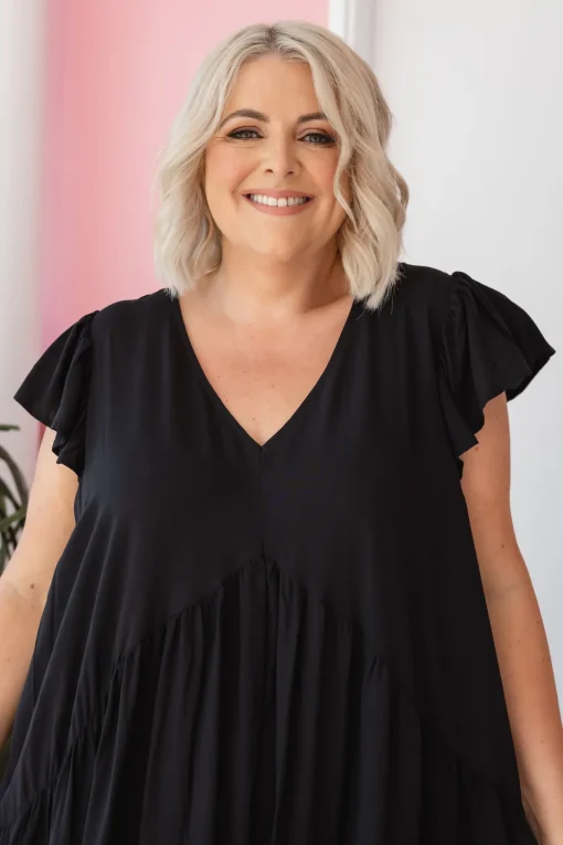 Peak Frill Party Dress in Black