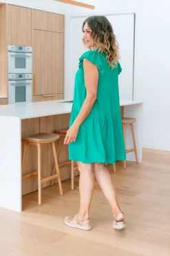 Peak Frill Party Dress in Green