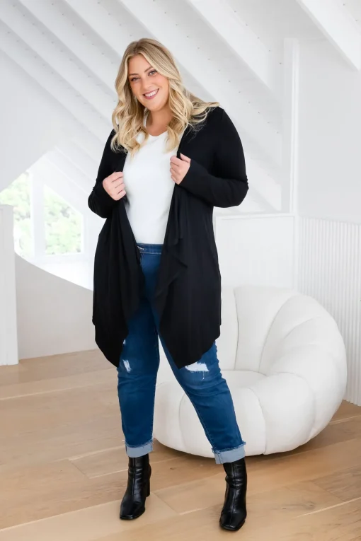 Penelope Waterfall Modal Cardi in Black