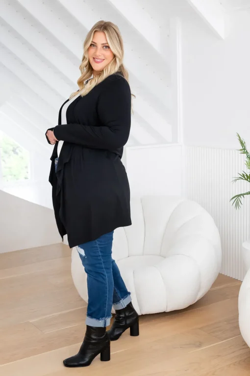 Penelope Waterfall Modal Cardi in Black