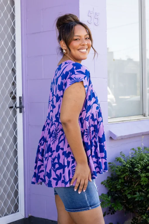 Sally Top in Blue & Purple