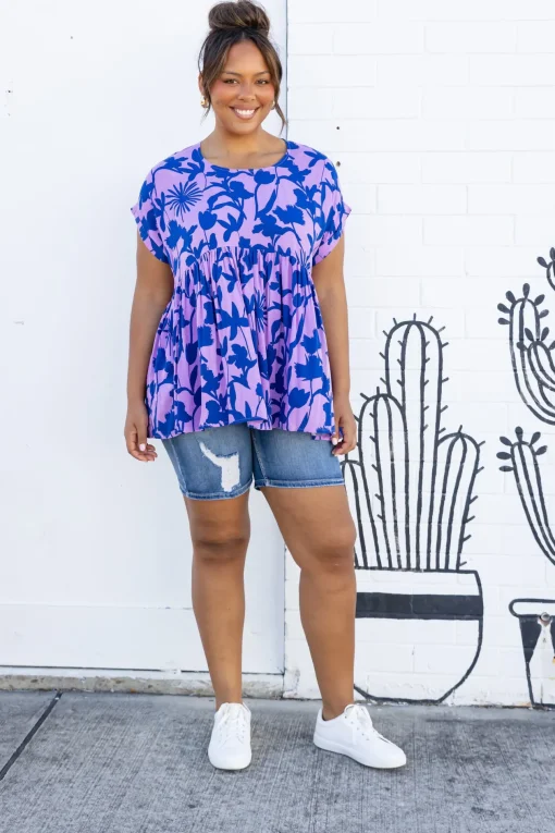 Sally Top in Blue & Purple