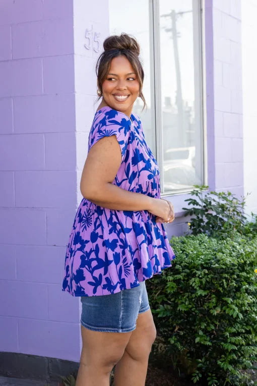 Sally Top in Blue & Purple
