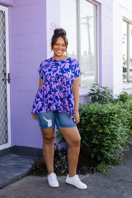 Sally Top in Blue & Purple