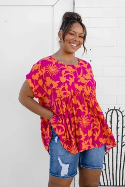Sally Top in Pink & Orange