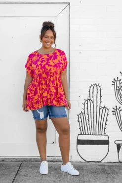 Sally Top in Pink & Orange