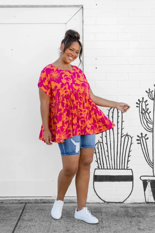 Sally Top in Pink & Orange