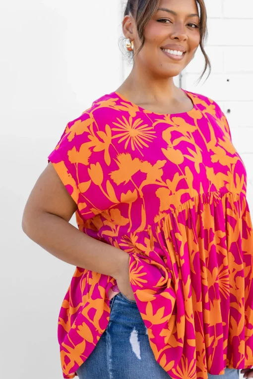 Sally Top in Pink & Orange