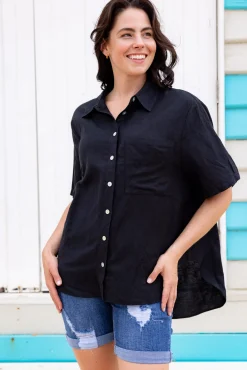 Samara Linen Blend Shirt in Black
