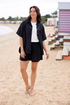 Samara Linen Blend Shirt in Black