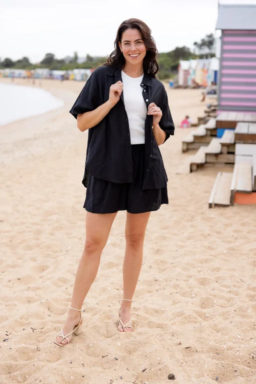 Samara Linen Blend Shirt in Black