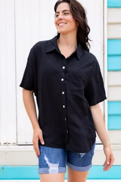 Samara Linen Blend Shirt in Black