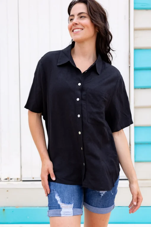 Samara Linen Blend Shirt in Black
