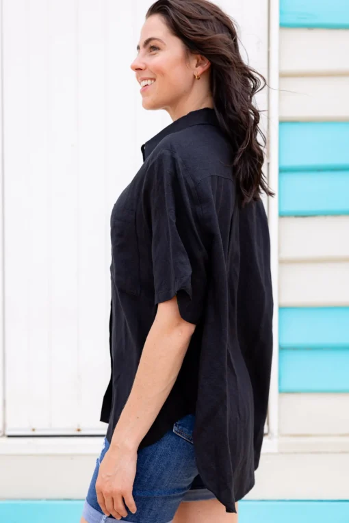 Samara Linen Blend Shirt in Black