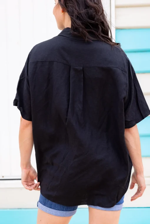 Samara Linen Blend Shirt in Black