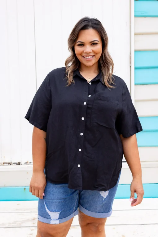 Samara Linen Blend Shirt in Black