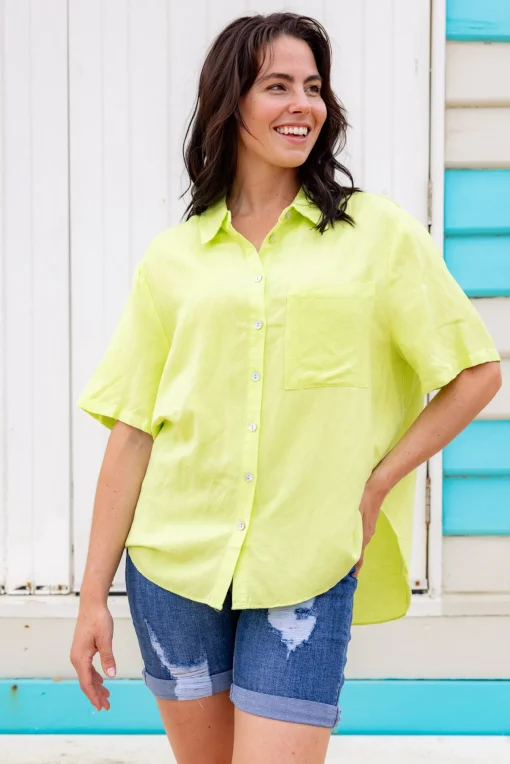 Samara Linen Blend Shirt in Lime