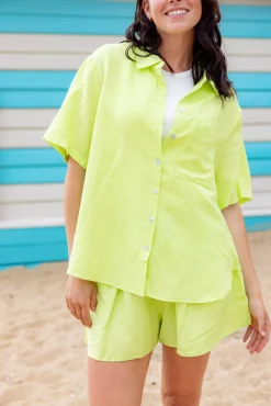 Samara Linen Blend Shirt in Lime