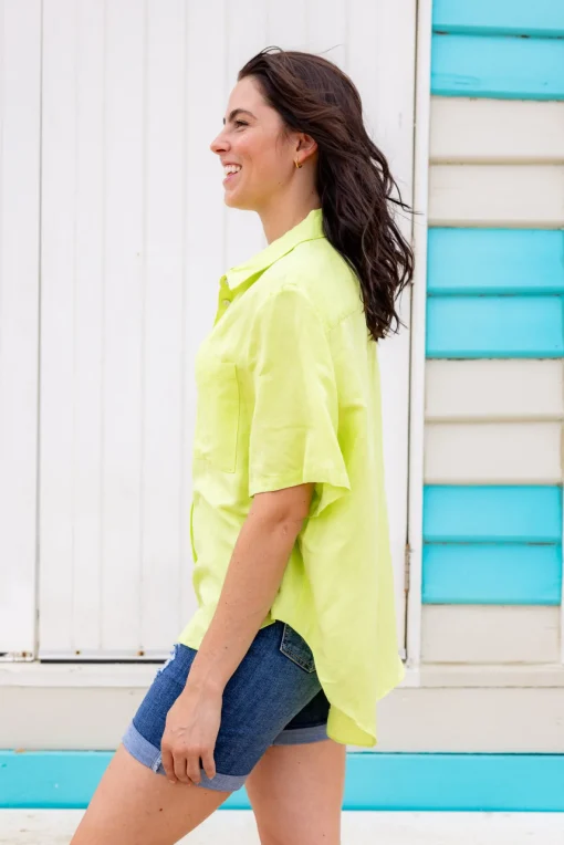 Samara Linen Blend Shirt in Lime