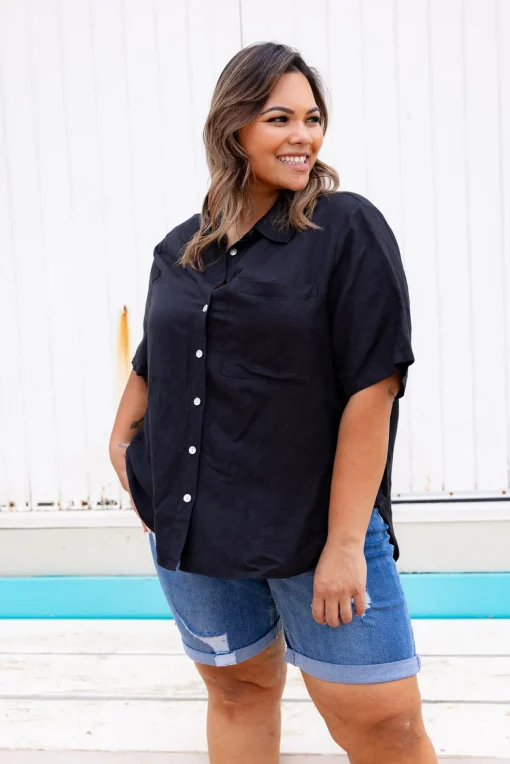 Samara Linen Blend Shirt in Black