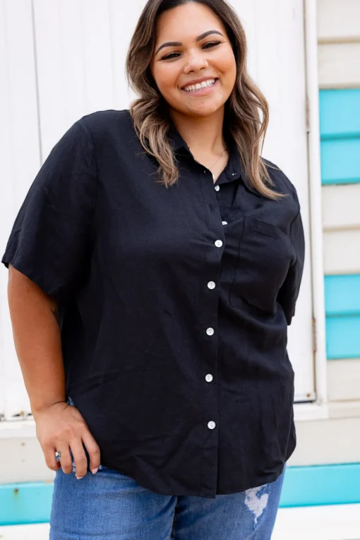 Samara Linen Blend Shirt in Black