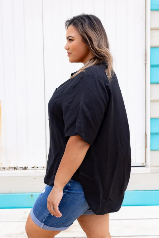 Samara Linen Blend Shirt in Black