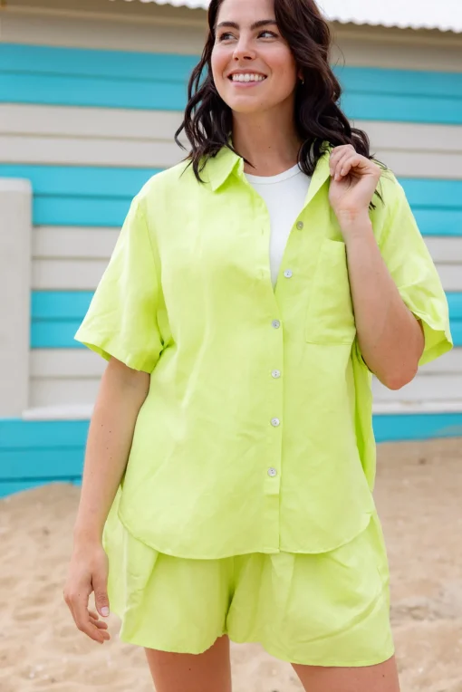 Samara Linen Blend Shirt in Lime