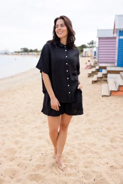Samara Linen Blend Shirt in Black