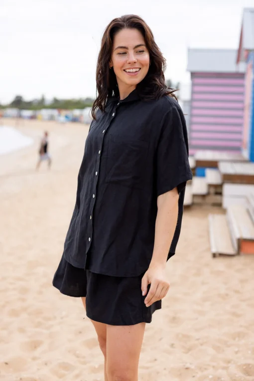 Samara Linen Blend Shirt in Black