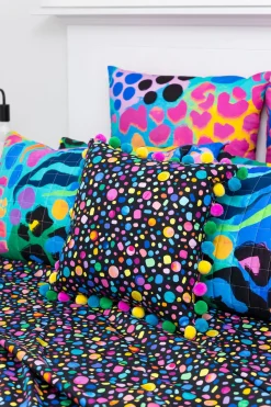 Sleep Bright Black Pebble Pom Pom Filled Cushion by Kasey Rainbow