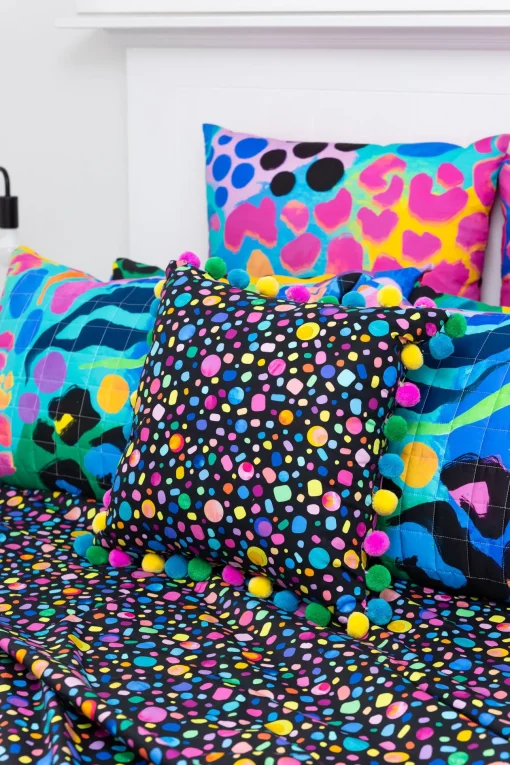 Sleep Bright Black Pebble Pom Pom Filled Cushion by Kasey Rainbow