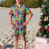 Snowman Shirt & Shorts Pyjama Set in Christmas Checkers by Kasey Rainbow