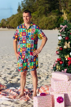 Snowman Shirt & Shorts Pyjama Set in Christmas Checkers by Kasey Rainbow