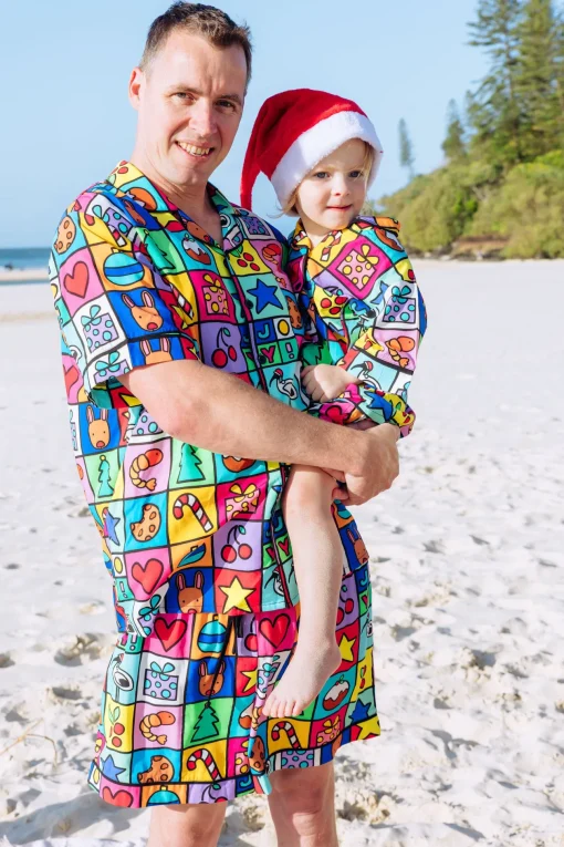 Snowman Shirt & Shorts Pyjama Set in Christmas Checkers by Kasey Rainbow