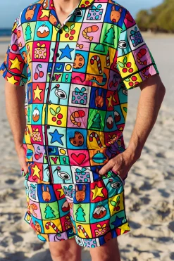 Snowman Shirt & Shorts Pyjama Set in Christmas Checkers by Kasey Rainbow