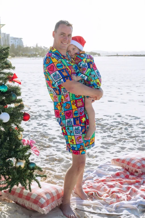Snowman Shirt & Shorts Pyjama Set in Christmas Checkers by Kasey Rainbow